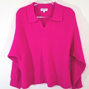 Jess Lea Bright Vibrant Pink Sweater Dolman Sleeves Cozy Aspen Chic, Large
